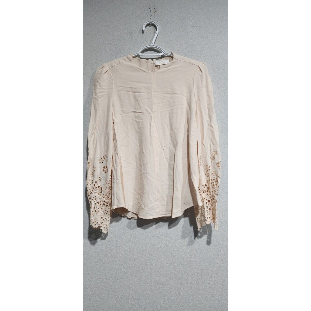 CHLOE Misty Beige Embrodered Long Sleeves Silk Blouse 17AHT47-17A237 Size 38 S